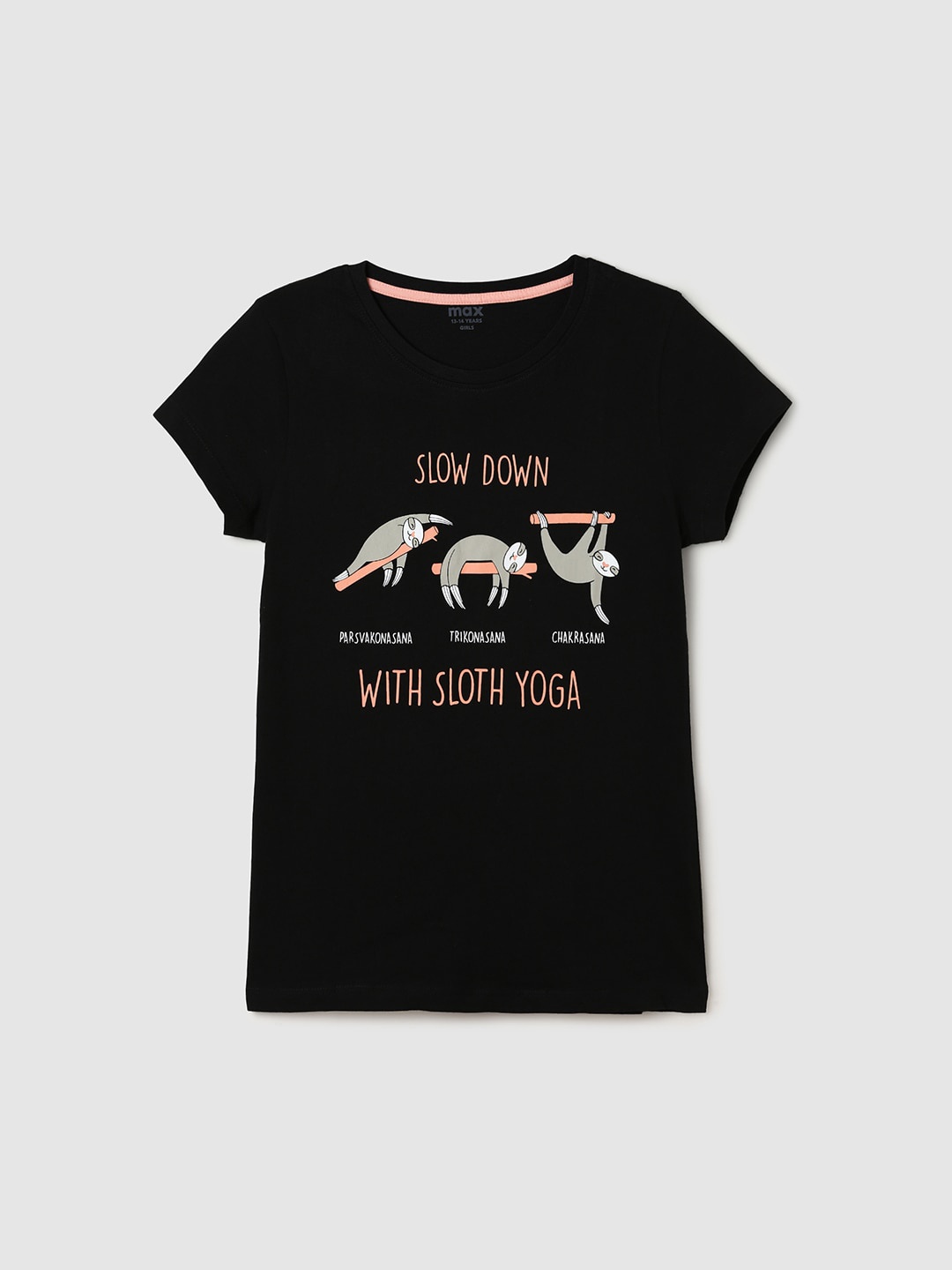 

max Girls Printed Pure Cotton T-shirt, Black