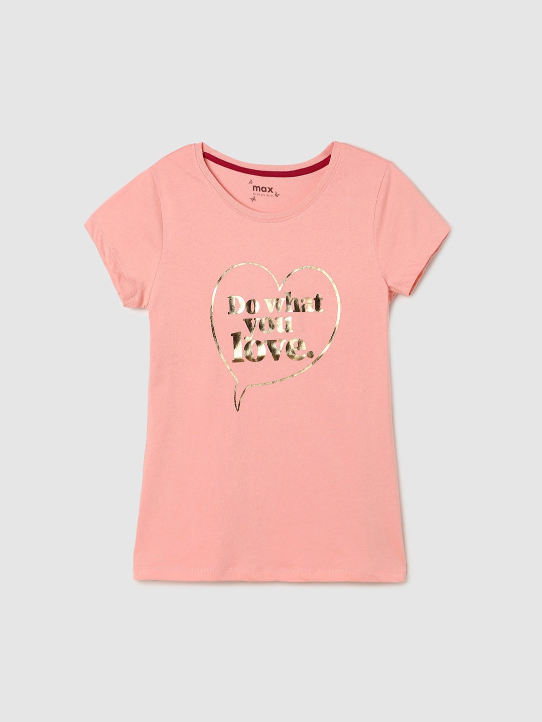

max Girls Typography Printed Pure Cotton T-shirt, Peach