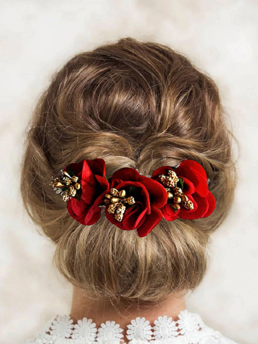 

Proplady Women Set of 3 Roses Embellished U Pins, Red