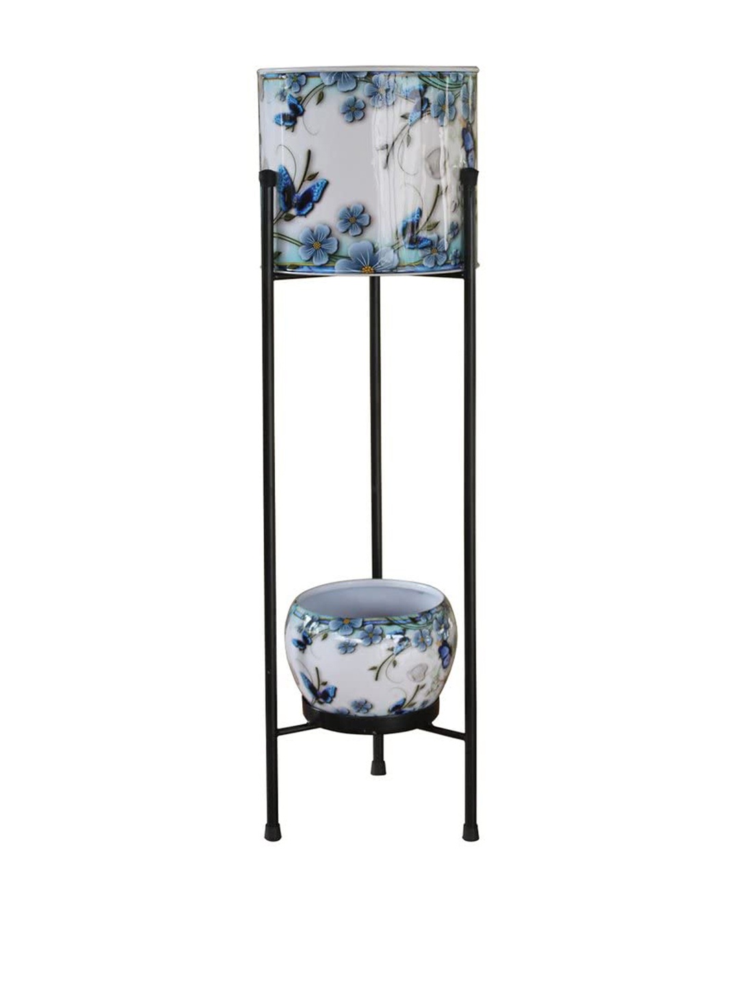 

TRUSTBASKET Arial Blue & Black Printed Metal Planter with Stand