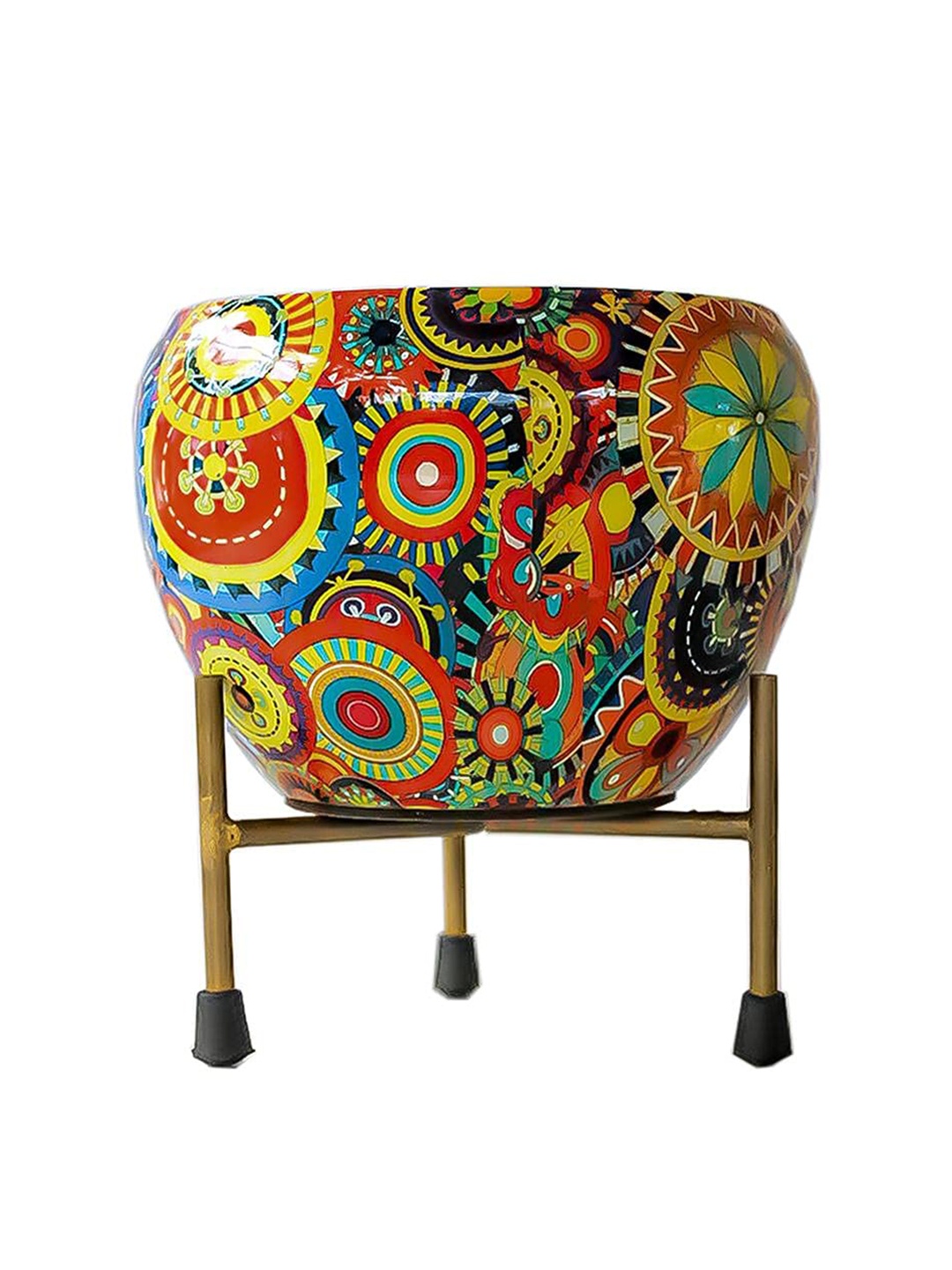 

TRUSTBASKET Red & Yellow Printed Snowdrop Ceramic Flower Planter With Stand