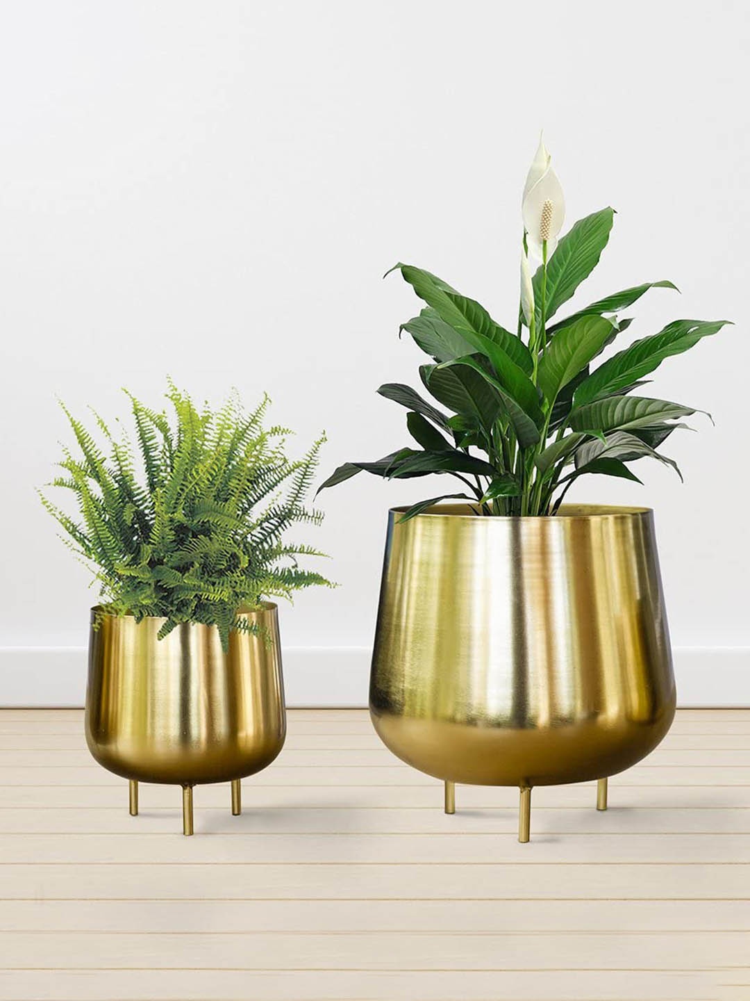 

TRUSTBASKET Set Of 2 Gold-Toned Jalsa Planters With Stand