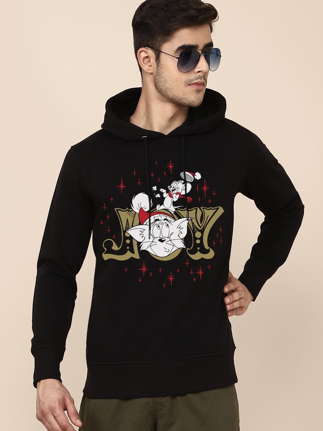 

Free Authority Men Christmas Tom & Jerry Printed Black Hoodie Sweatshirt