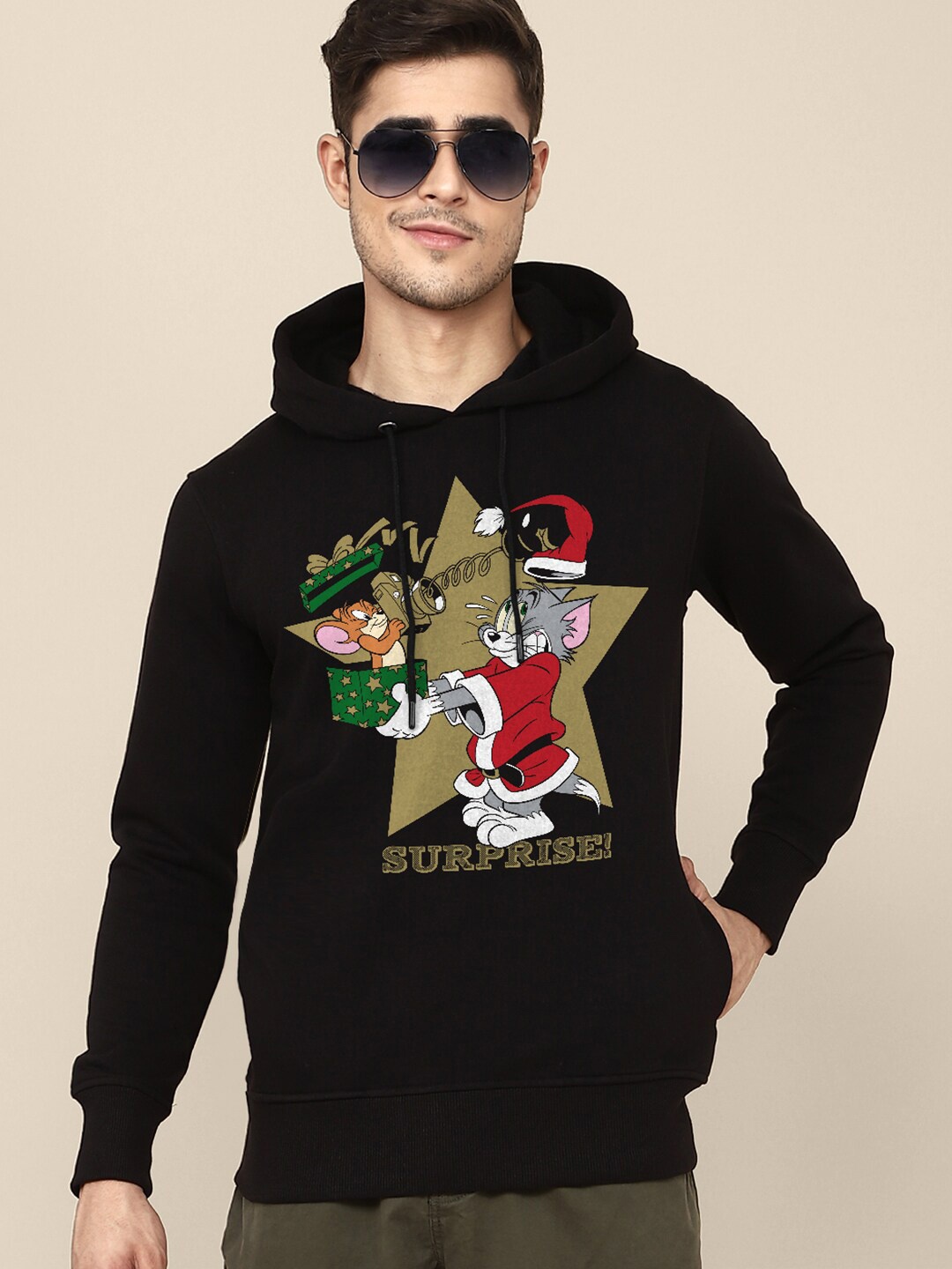 

Free Authority Men Christmas Tom & Jerry Printed Black Hooded Sweatshirts