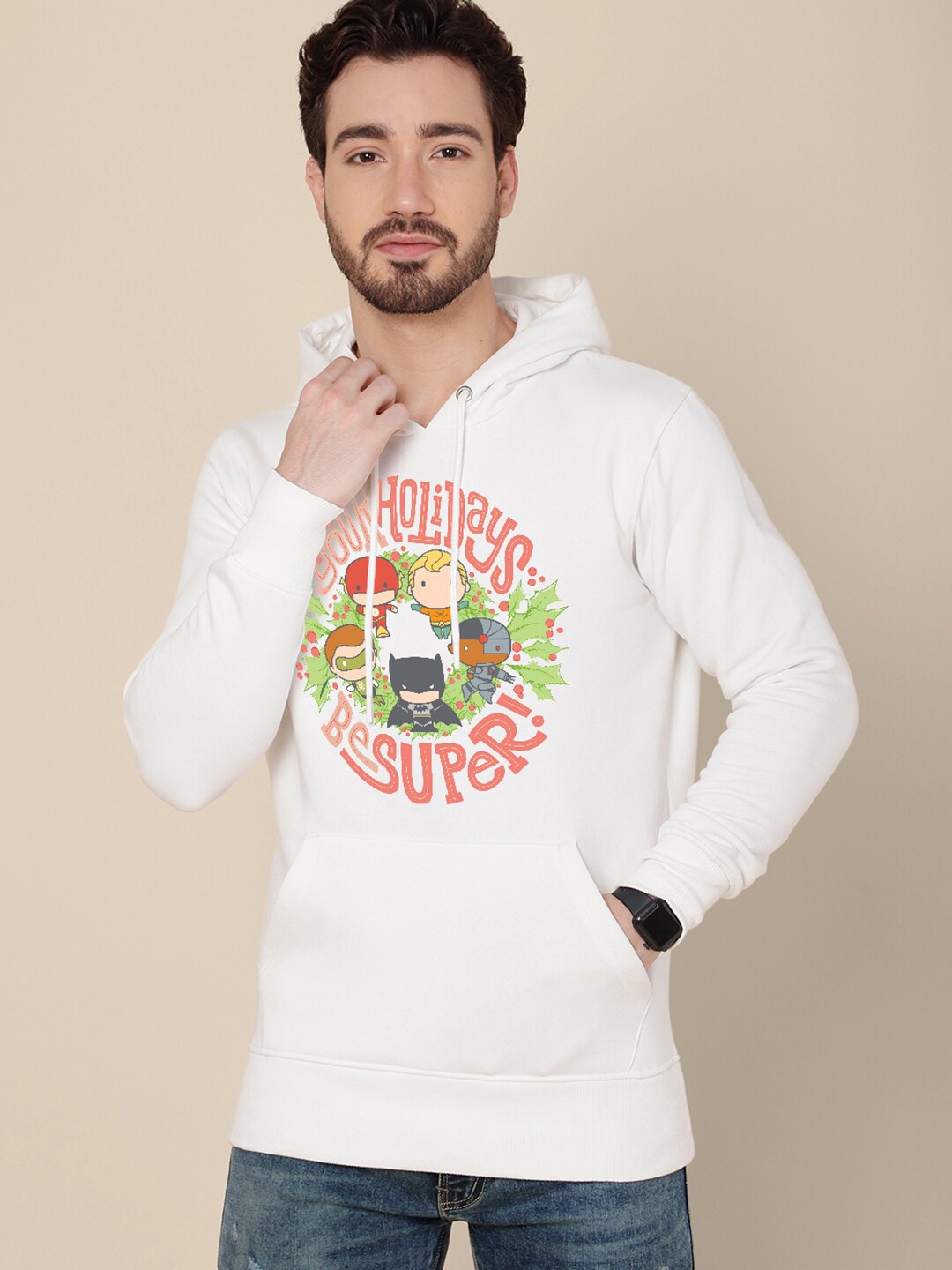

Free Authority Men Christmas Justice League Printed Hoodie Sweatshirts, White