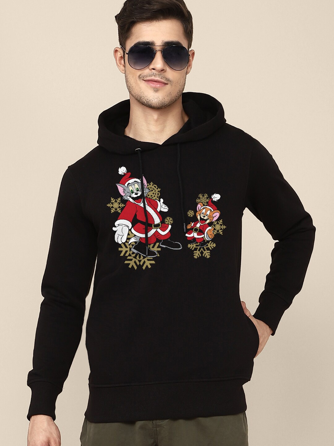 

Free Authority Men Christmas Tom & Jerry Printed Hoodie Sweatshirts, Black