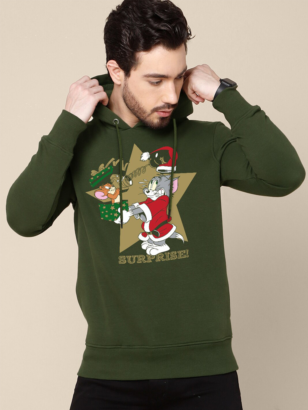 

Free Authority Men Christmas Tom & Jerry Printed Hoodie Sweatshirts, Green