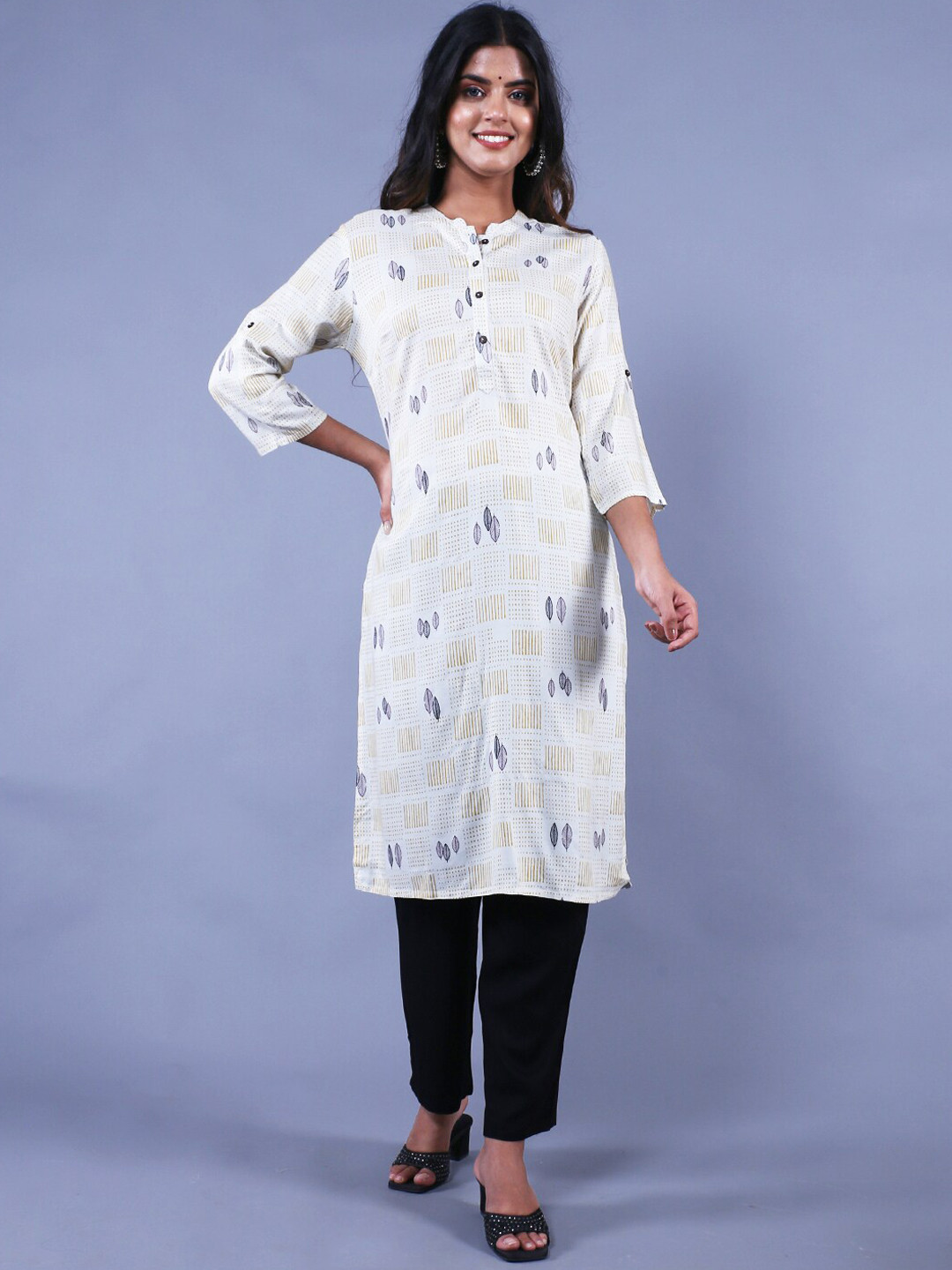

HERE&NOW Printed A-Line Regular Kurta, Off white
