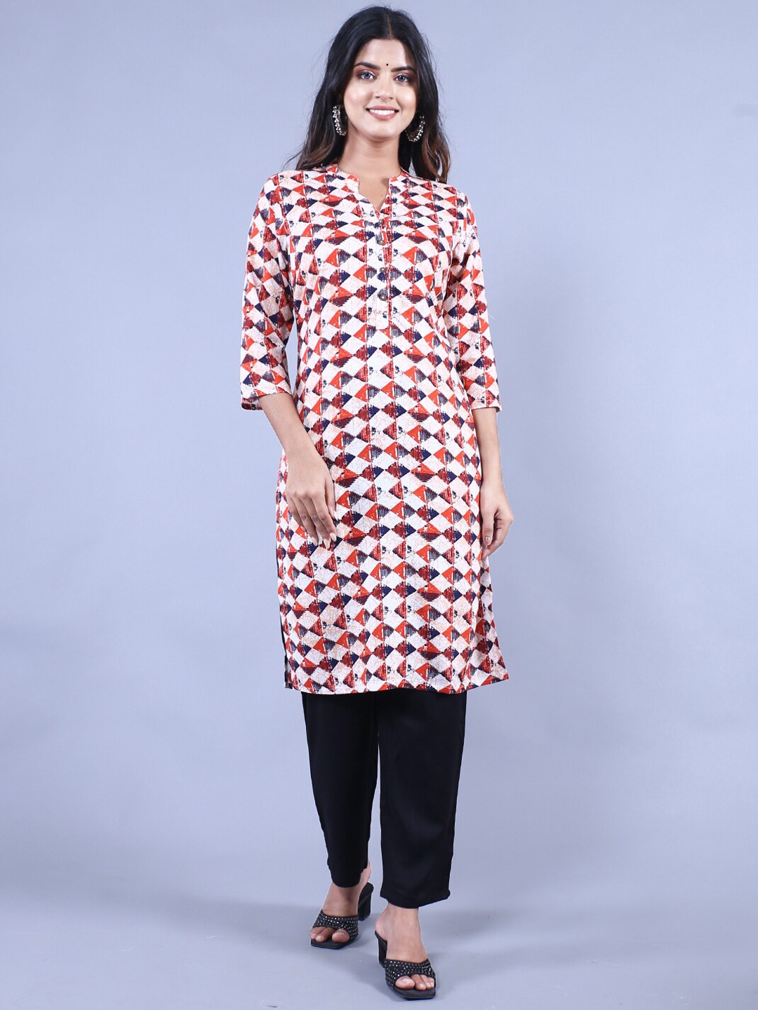 

HERE&NOW Geometric Printed Straight Regular Kurta, Orange