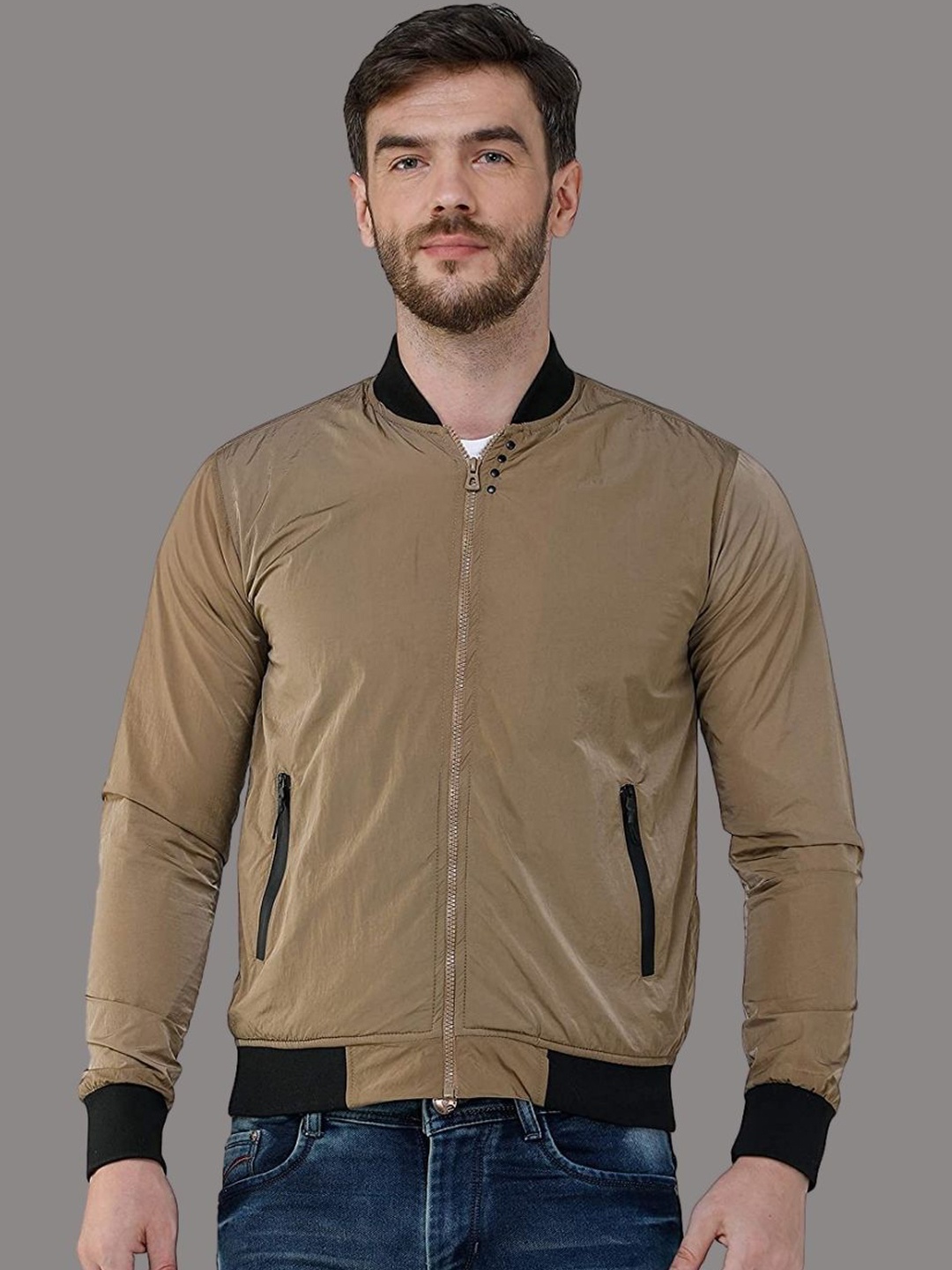 

COLVYNHARRIS JEANS Men Beige Geometric Bomber Jacket