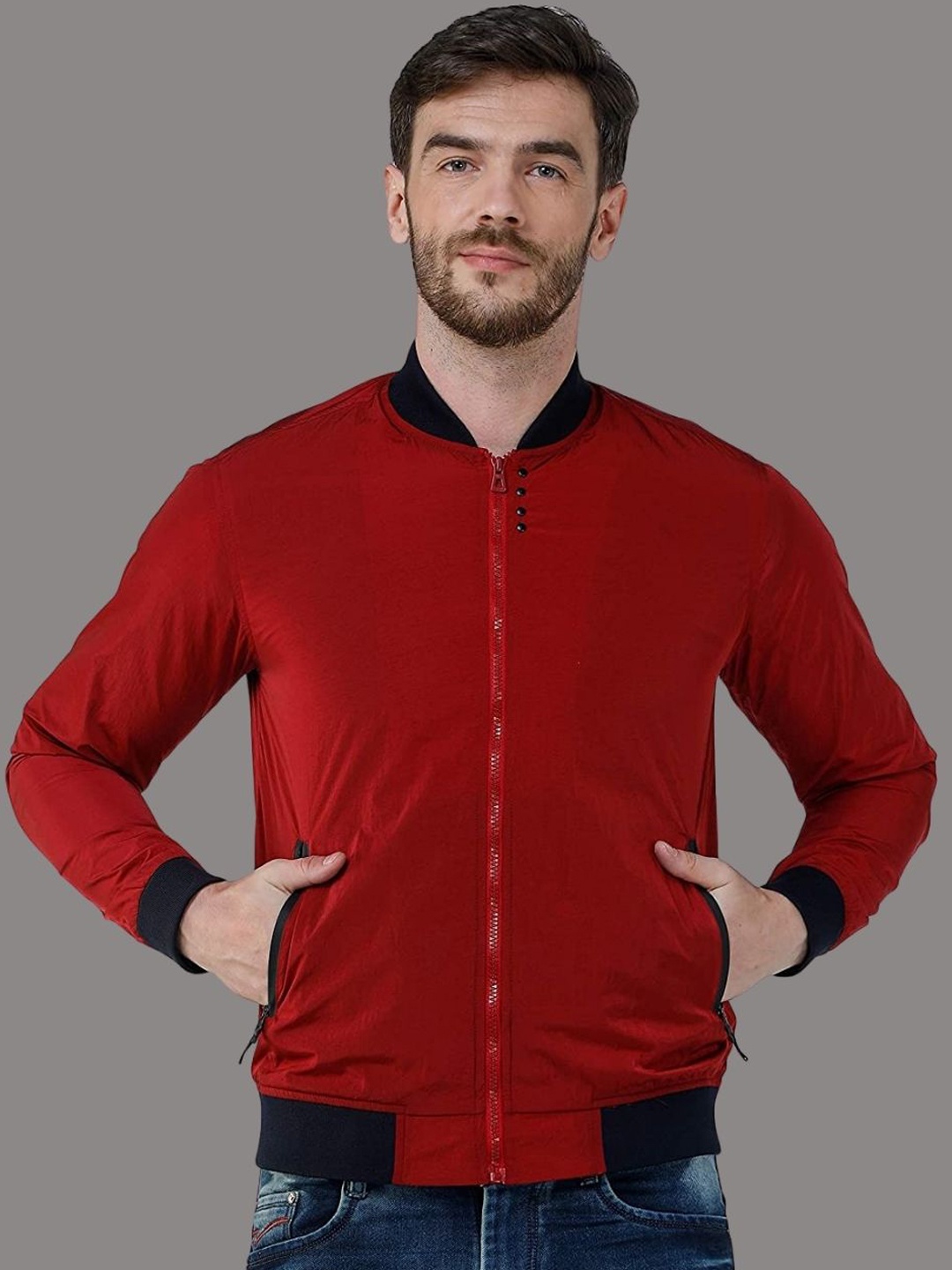 

COLVYNHARRIS JEANS Men Solid Bomber Jacket, Red