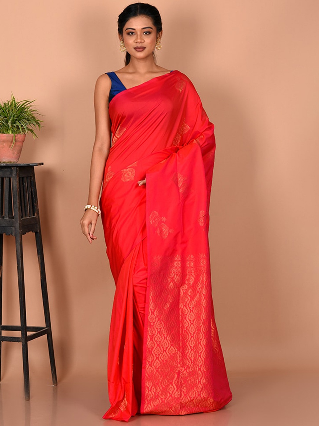 

AllSilks Woven Design Zari Silk Blend Kanjeevaram Saree, Pink