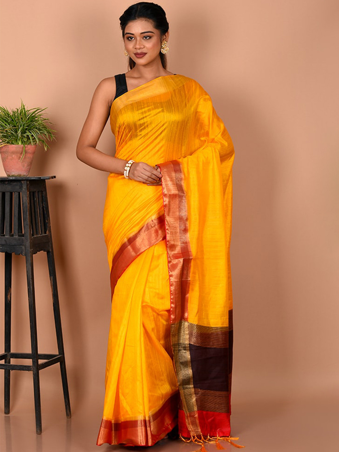 

AllSilks Yellow & Red Silk Blend Saree