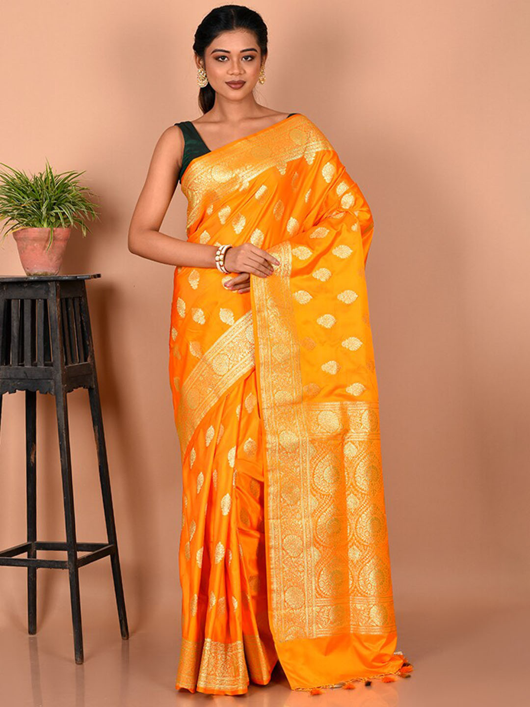 

AllSilks Ethnic Motifs Zari Banarasi Saree, Yellow