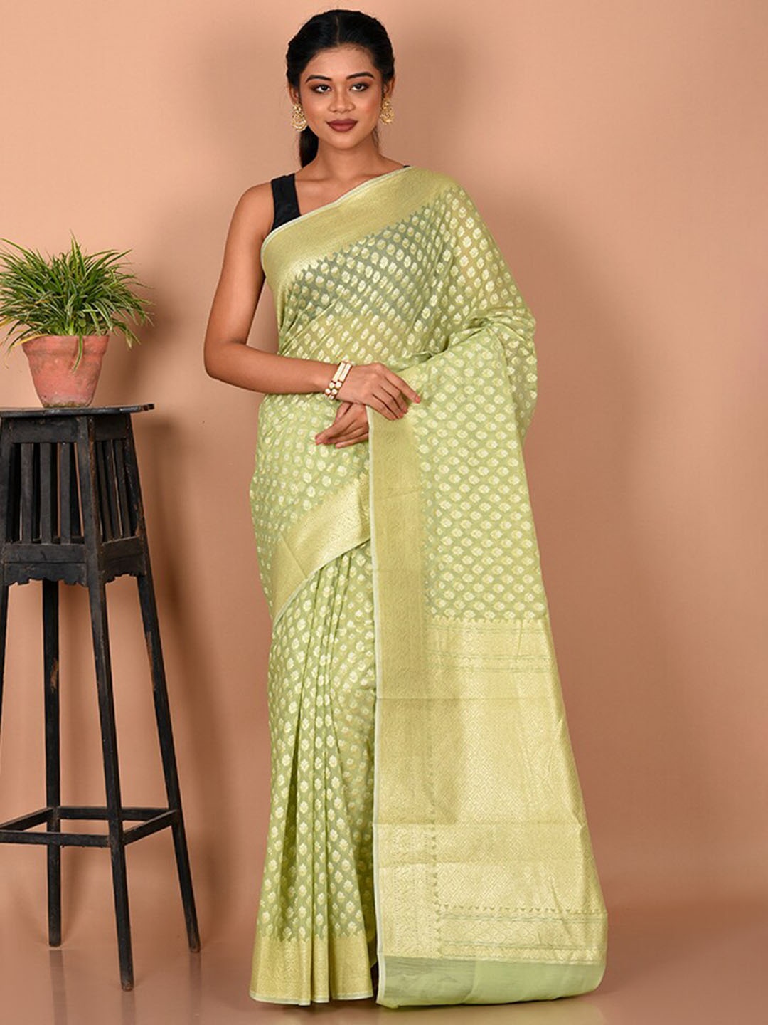 

AllSilks Woven Design Zari Bordered Saree, Green