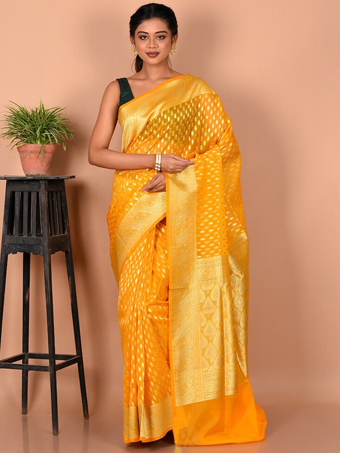 

AllSilks Woven Design Zari Bordered Saree, Yellow