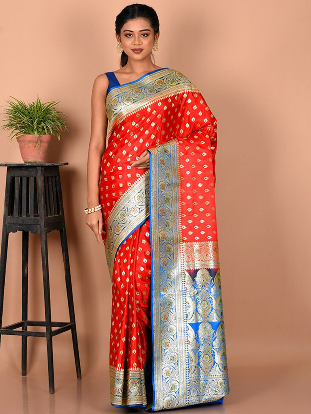 

AllSilks Ethnic Motifs Zari Banarasi Saree, Red
