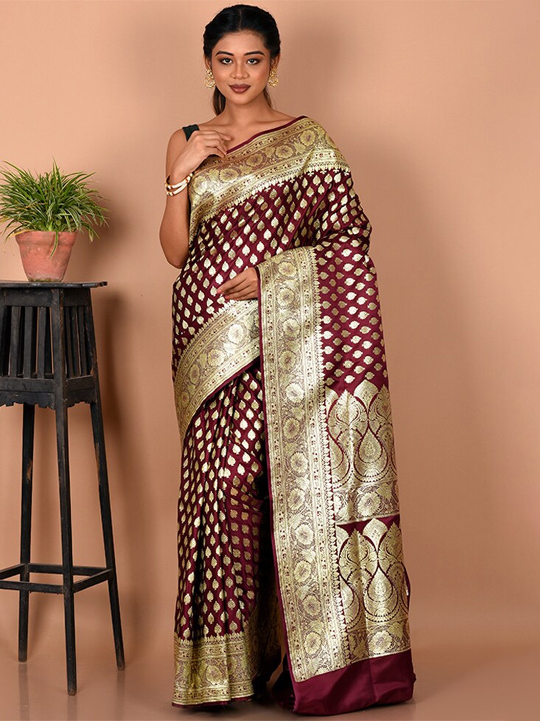 

AllSilks Ethnic Motifs Zari Silk Blend Banarasi Saree, Maroon