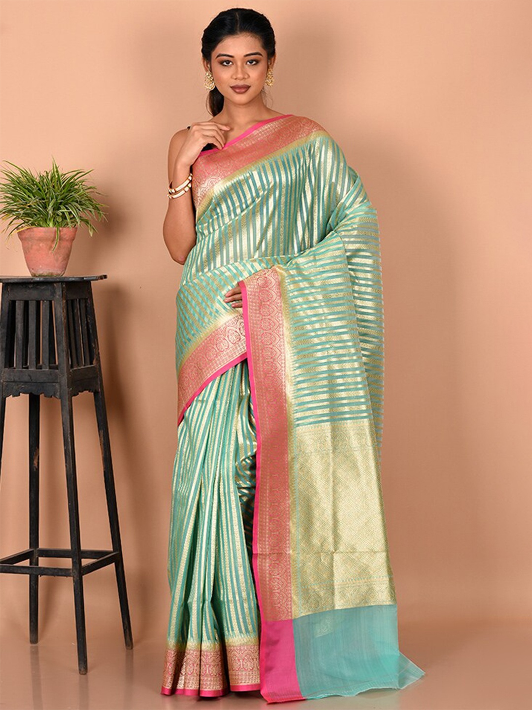 

AllSilks Ethnic Motifs Zari Silk Blend Saree, Blue