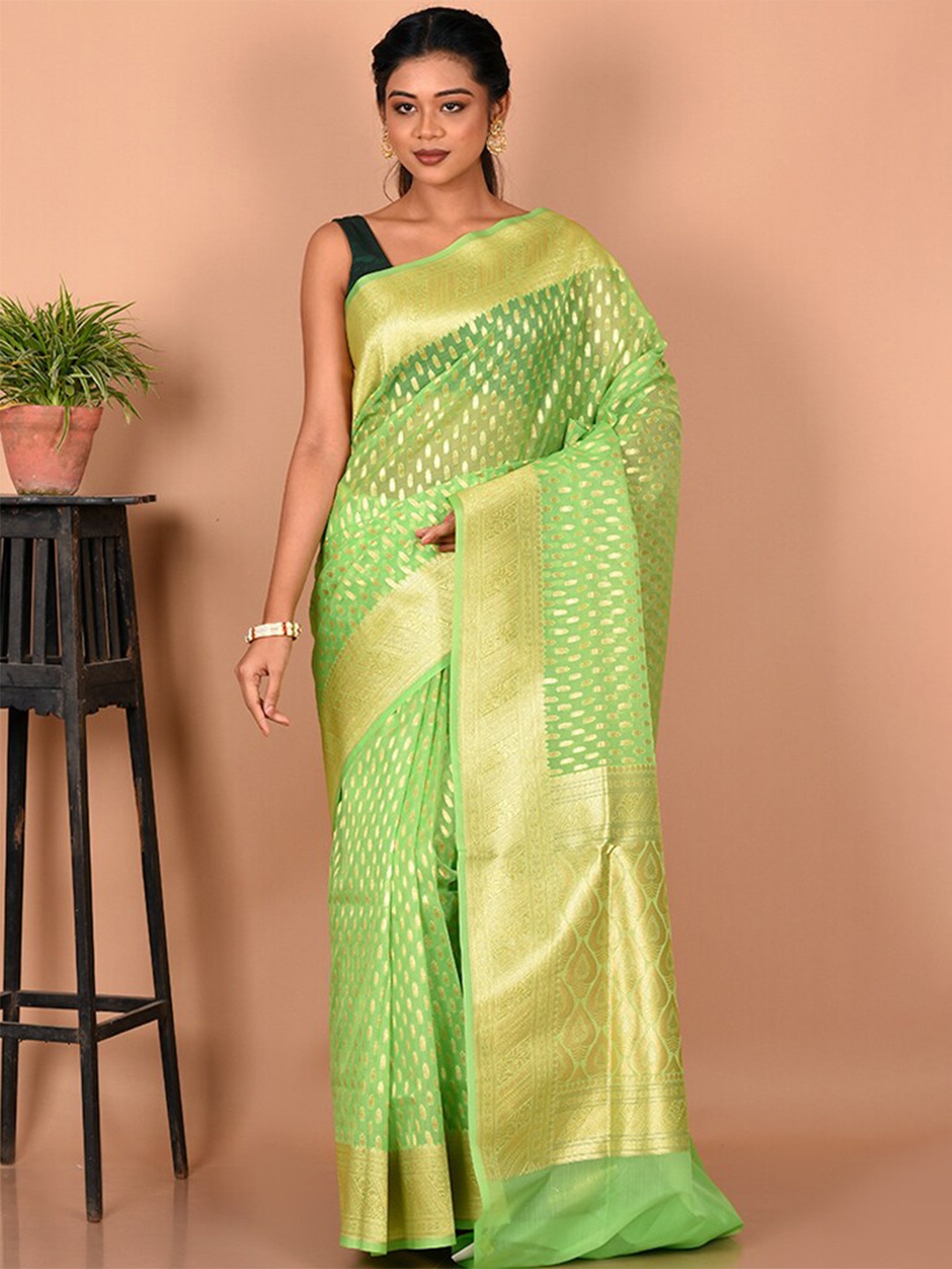 

AllSilks Ethnic Motifs Silk Blend Saree, Green