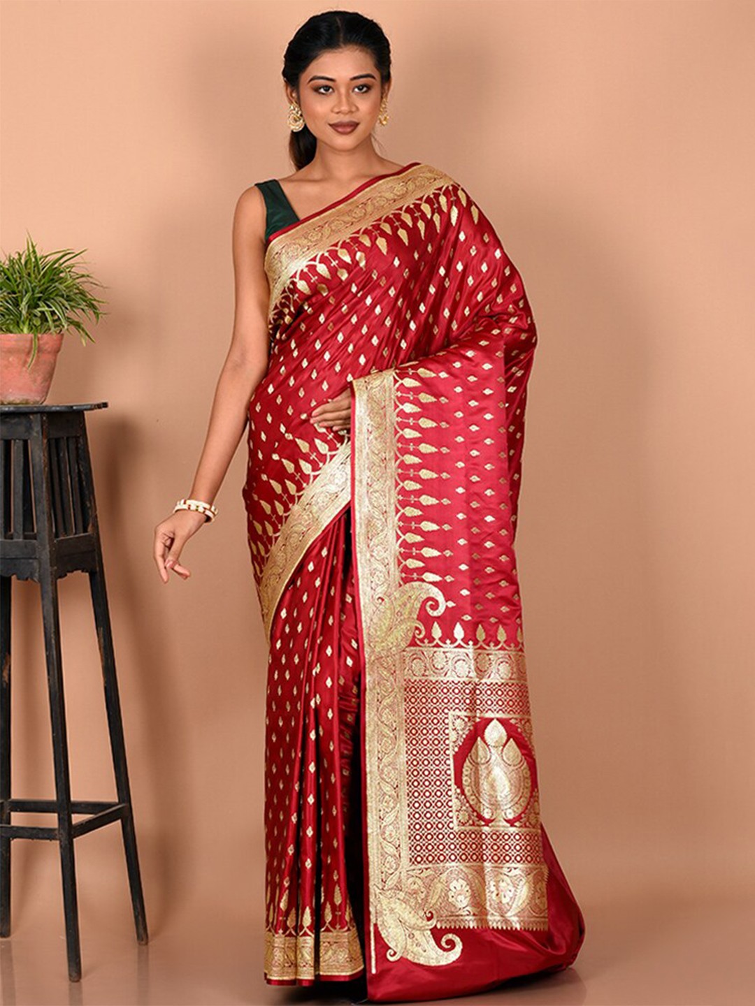

AllSilks Ethnic Motifs Zari Silk Blend Banarasi Saree, Maroon