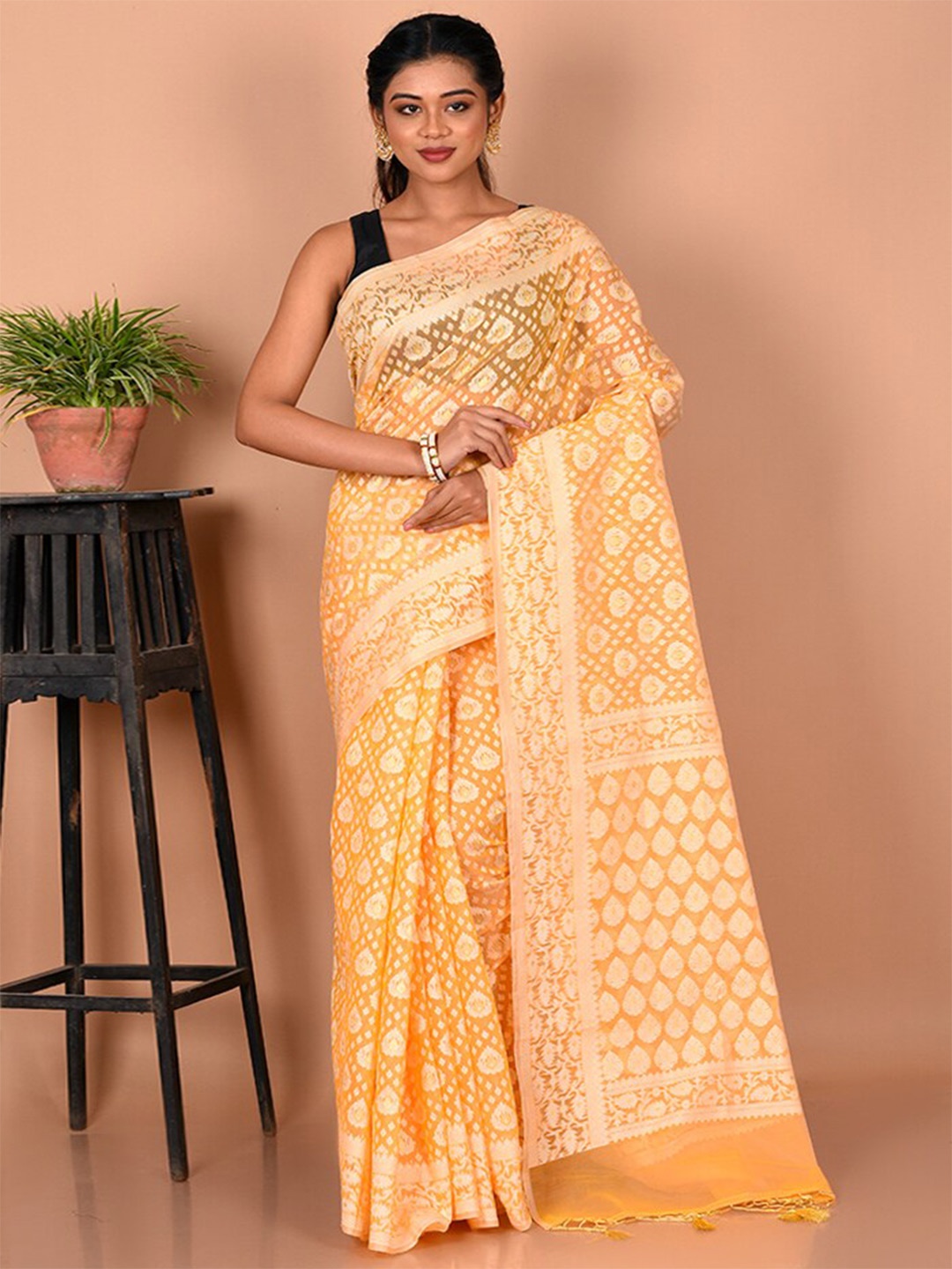 

AllSilks Ethnic Motifs Silk Blend Saree, Yellow