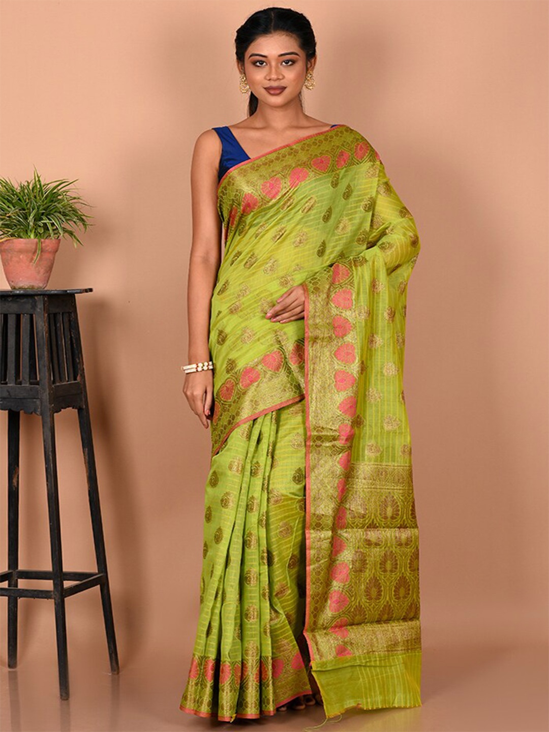 

AllSilks Woven Design Zari Silk Blend Saree, Green