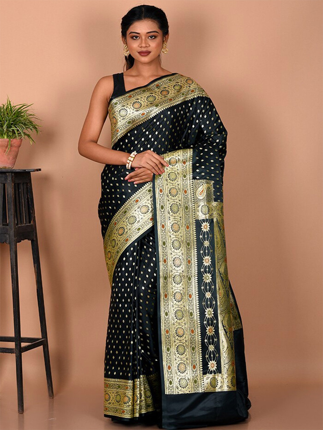 

AllSilks Woven Design Zari Banarasi Saree, Black