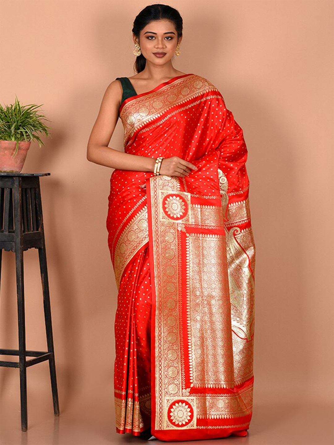 

AllSilks Woven Design Zari Banarasi Saree, Orange