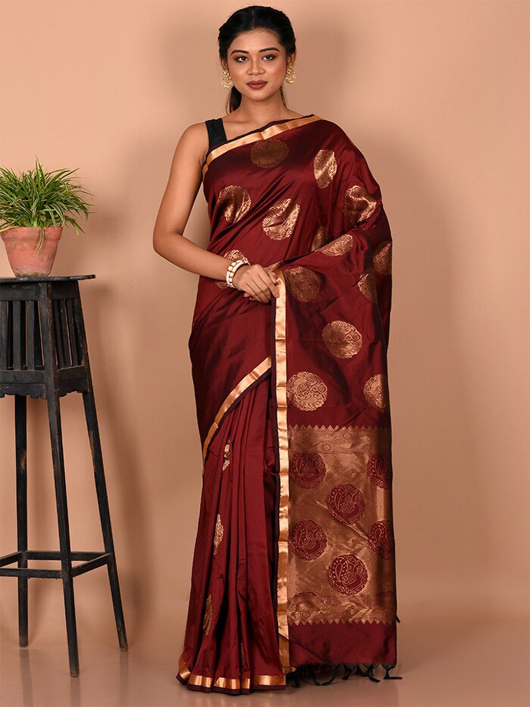 

AllSilks Woven Design Zari Kanjeevaram Saree, Maroon