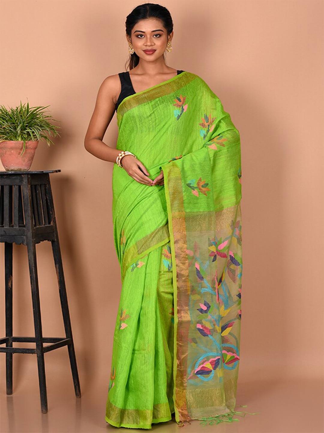 

AllSilks Woven Design Zari Saree, Green