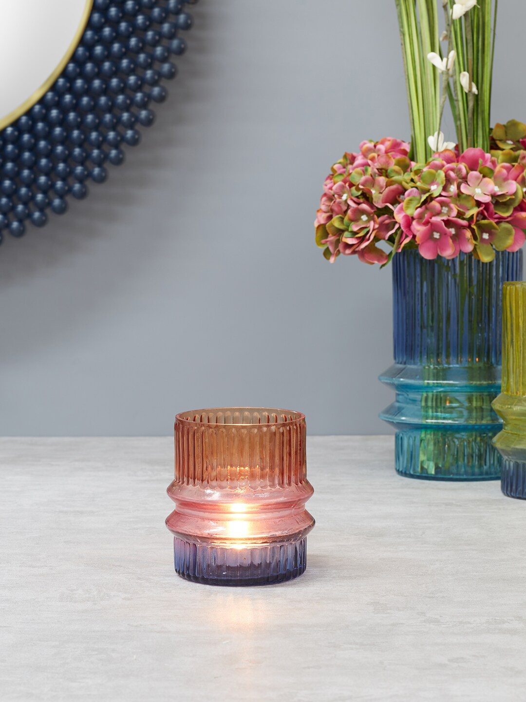 

HomeTown Phiona Textured Glass Candle Holders, Red