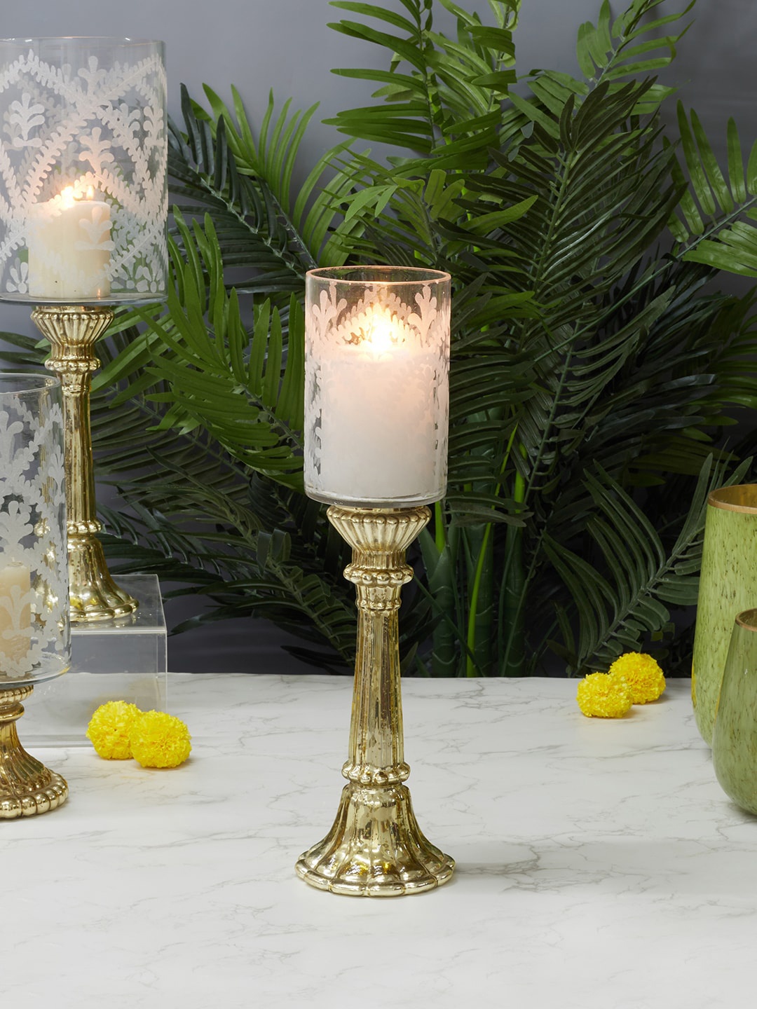 

HomeTown Textured Candle Holders, Gold