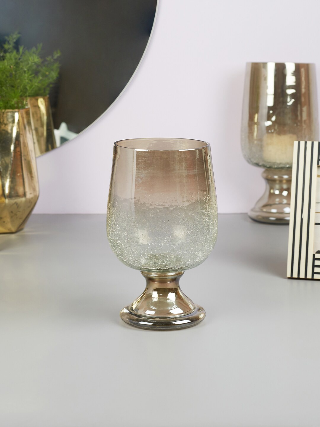 

HomeTown Glass Crack Hurricane Ombre Candle Holder, Gold