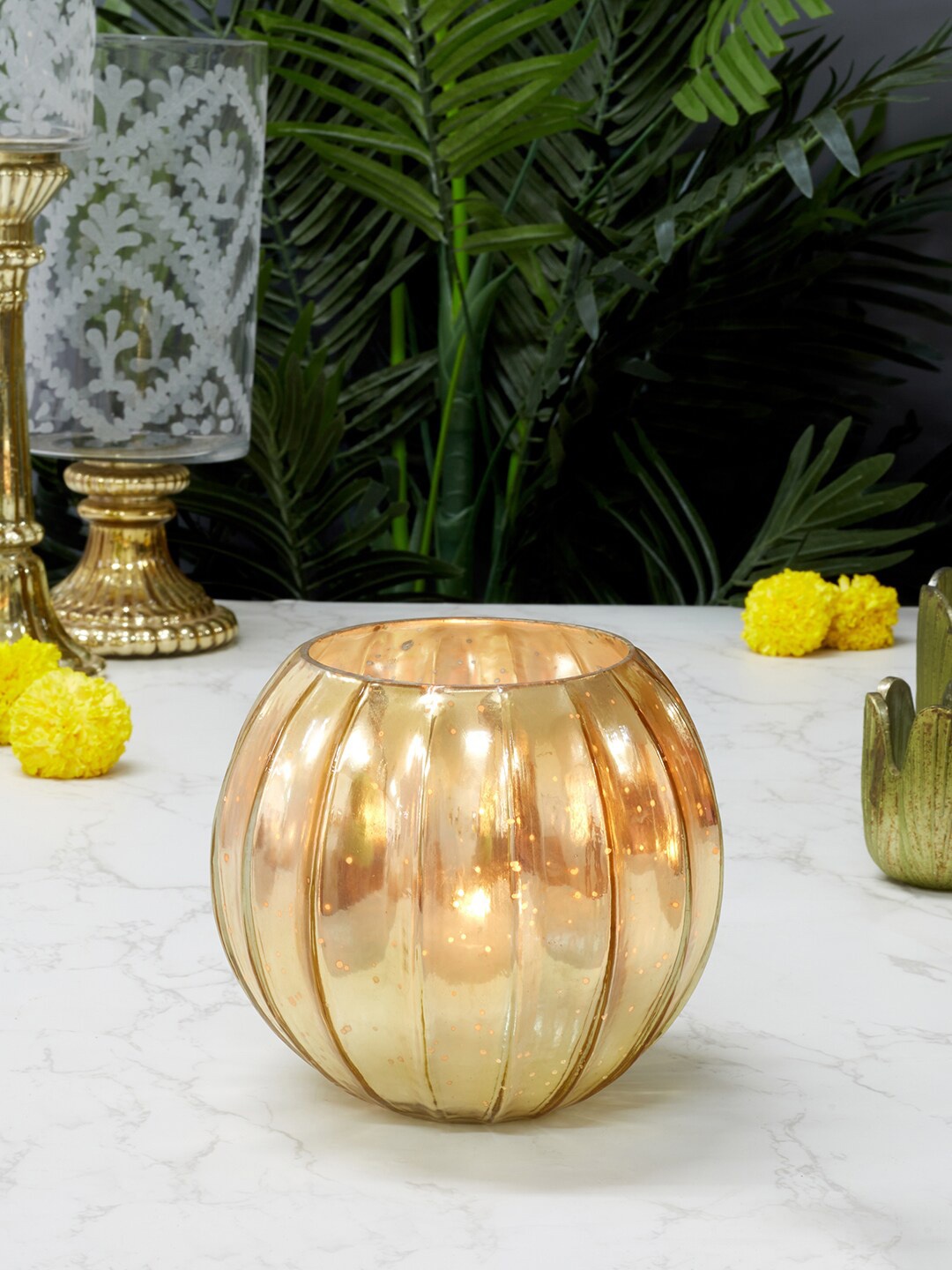 

HomeTown Textured Pumpkin Mercury Votive Candle Holder, Gold