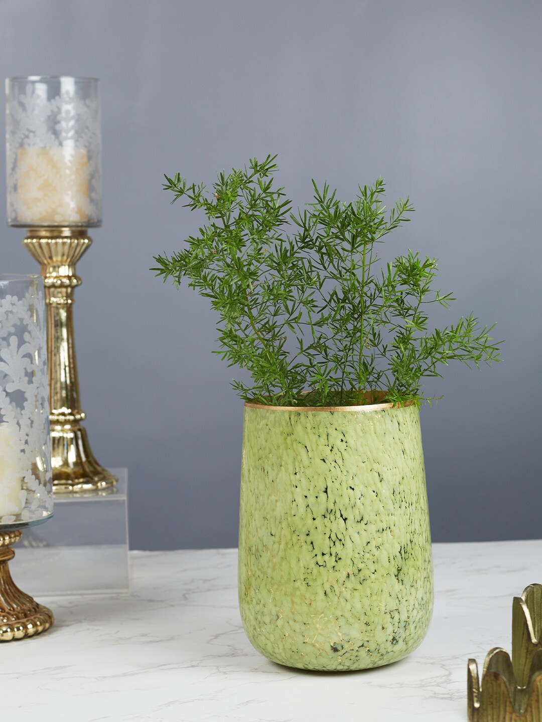 

HomeTown Phiona Olive Green Textured Glass Flower Vase