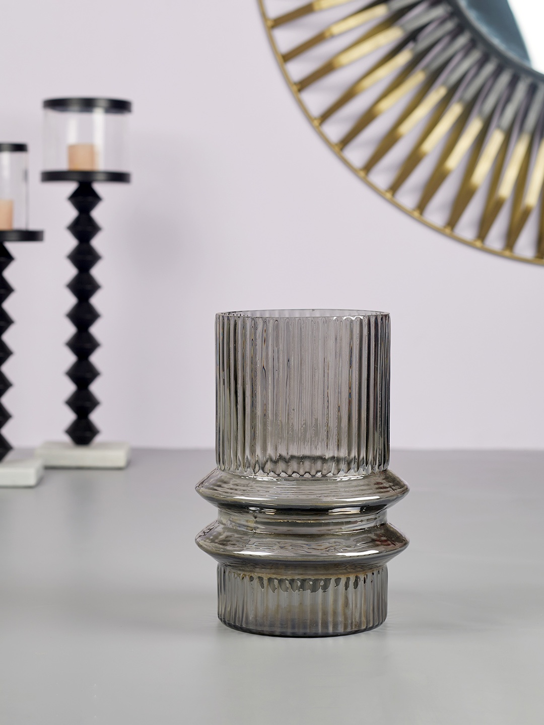 

HomeTown Phiona Black Glass Fluted Flower Vase