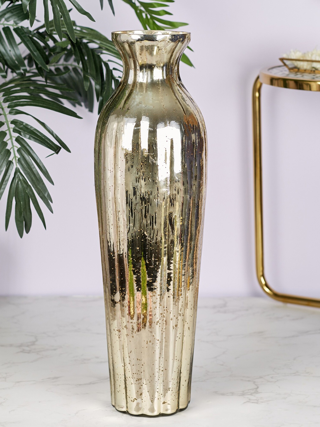 

HomeTown Phiona Gold-Colored Glass Tall Fluted Vase