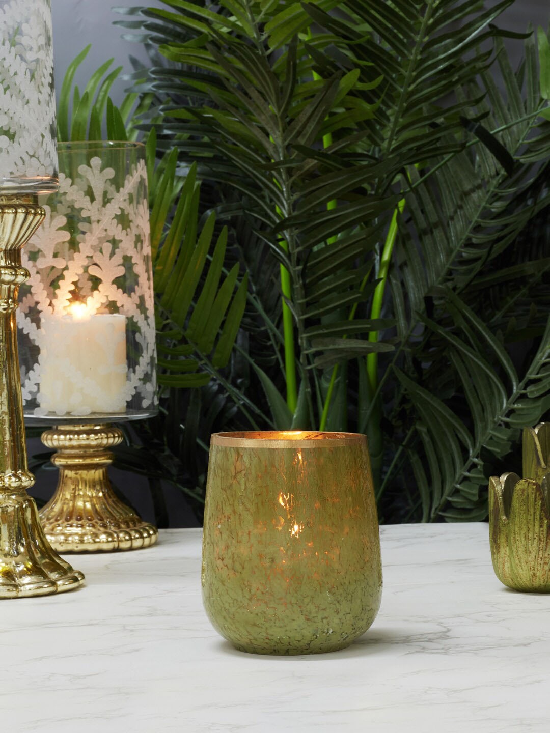 

HomeTown Textured Phiona Glass Votive Candle Holder, Olive