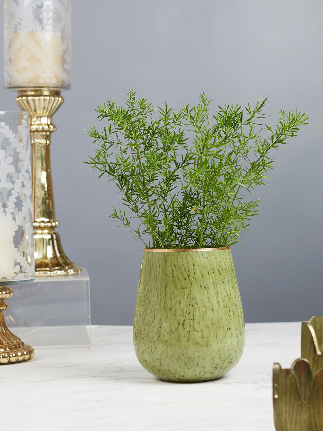 

HomeTown Phiona Olive Green Glass Textured Vase