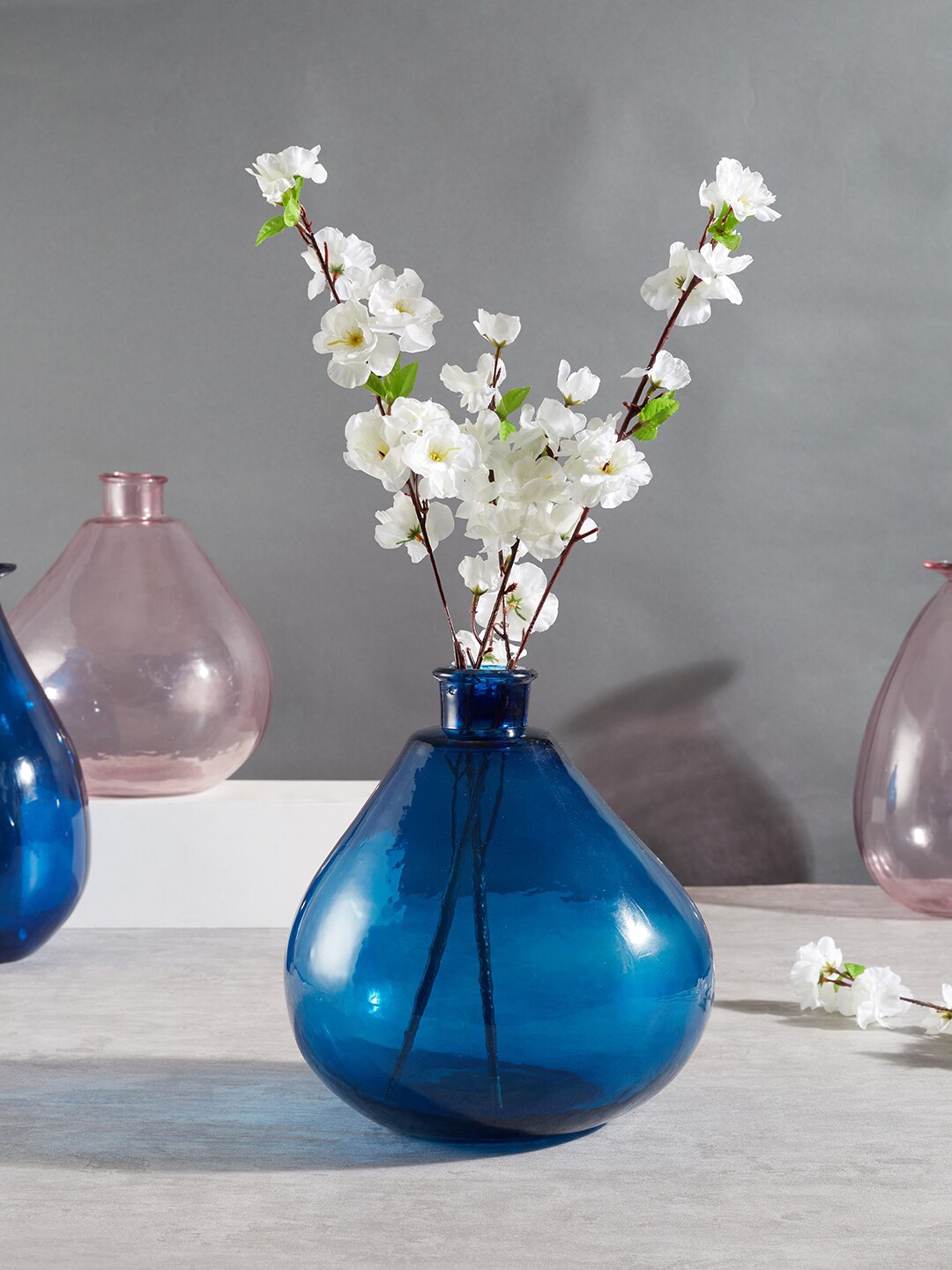 

HomeTown Indigo Phiona Glass Modern Organic Shaped Flower Vase, Blue