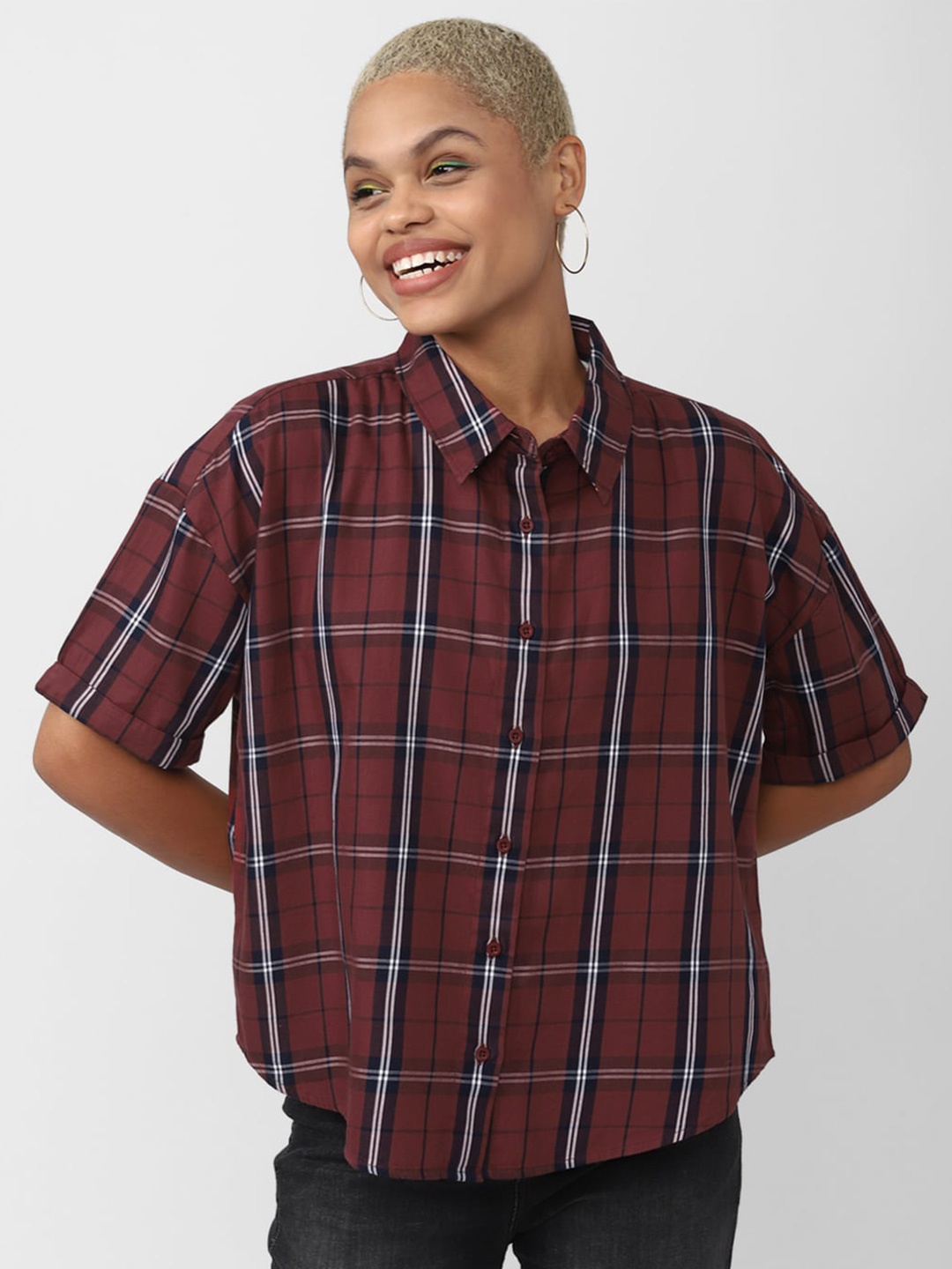 

FOREVER 21 Checked Cotton Shirt, Red