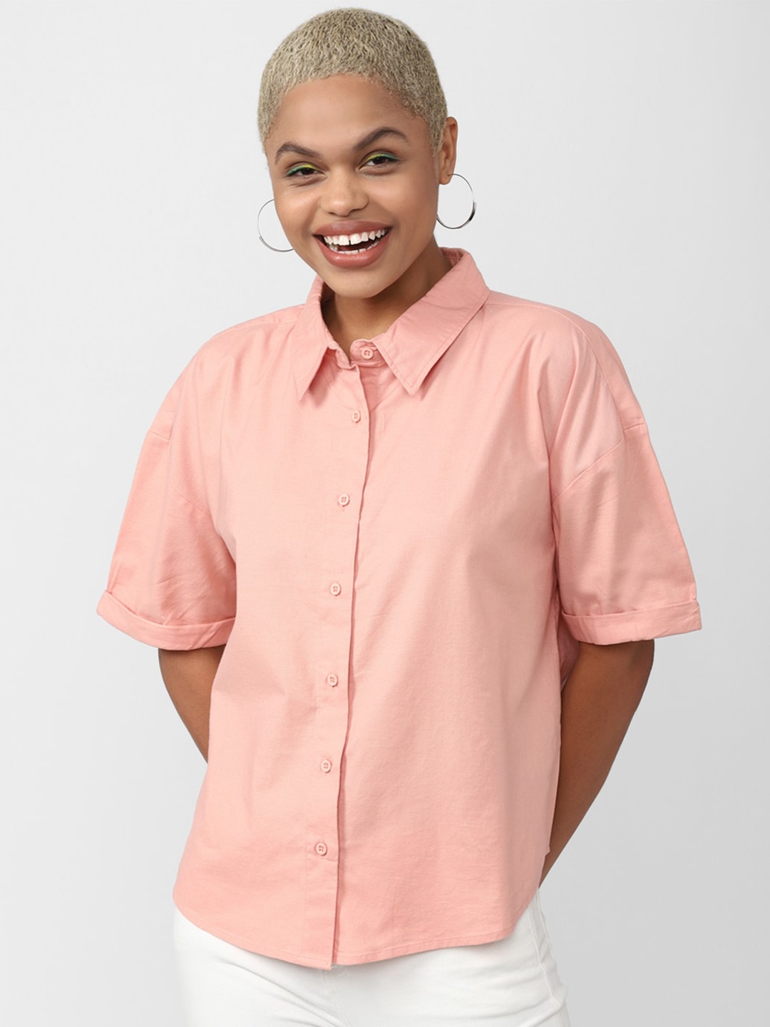 

FOREVER 21 Women Cotton Casual Shirt, Peach