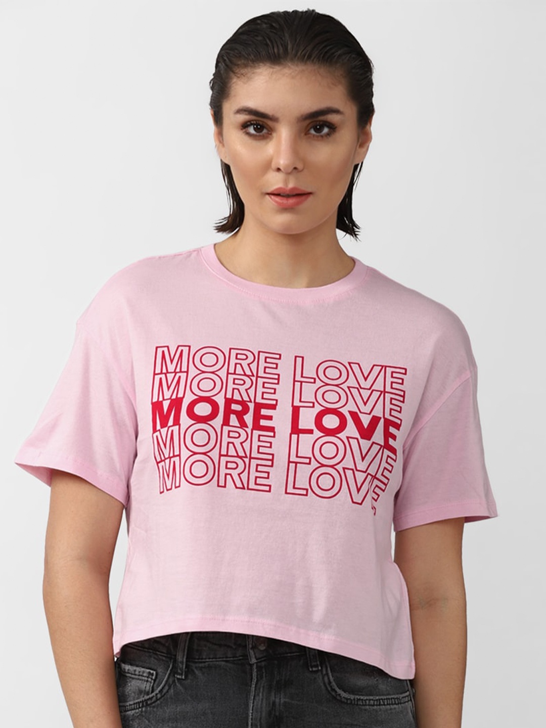 

FOREVER 21 Print Crop Pure Cotton Top, Pink