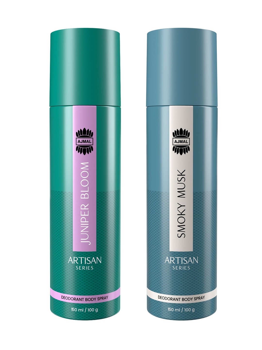 

Ajmal Set of 2 Artisan Parfum Deodorants - Smoky Musk + Juniper Bloom - 150ml each, Blue