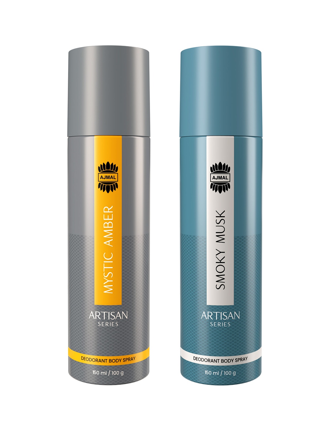 

Ajmal Set Of 2 Artisan Deodorant - Smoky Musk & Mystic Amber - 150ml Each, Blue