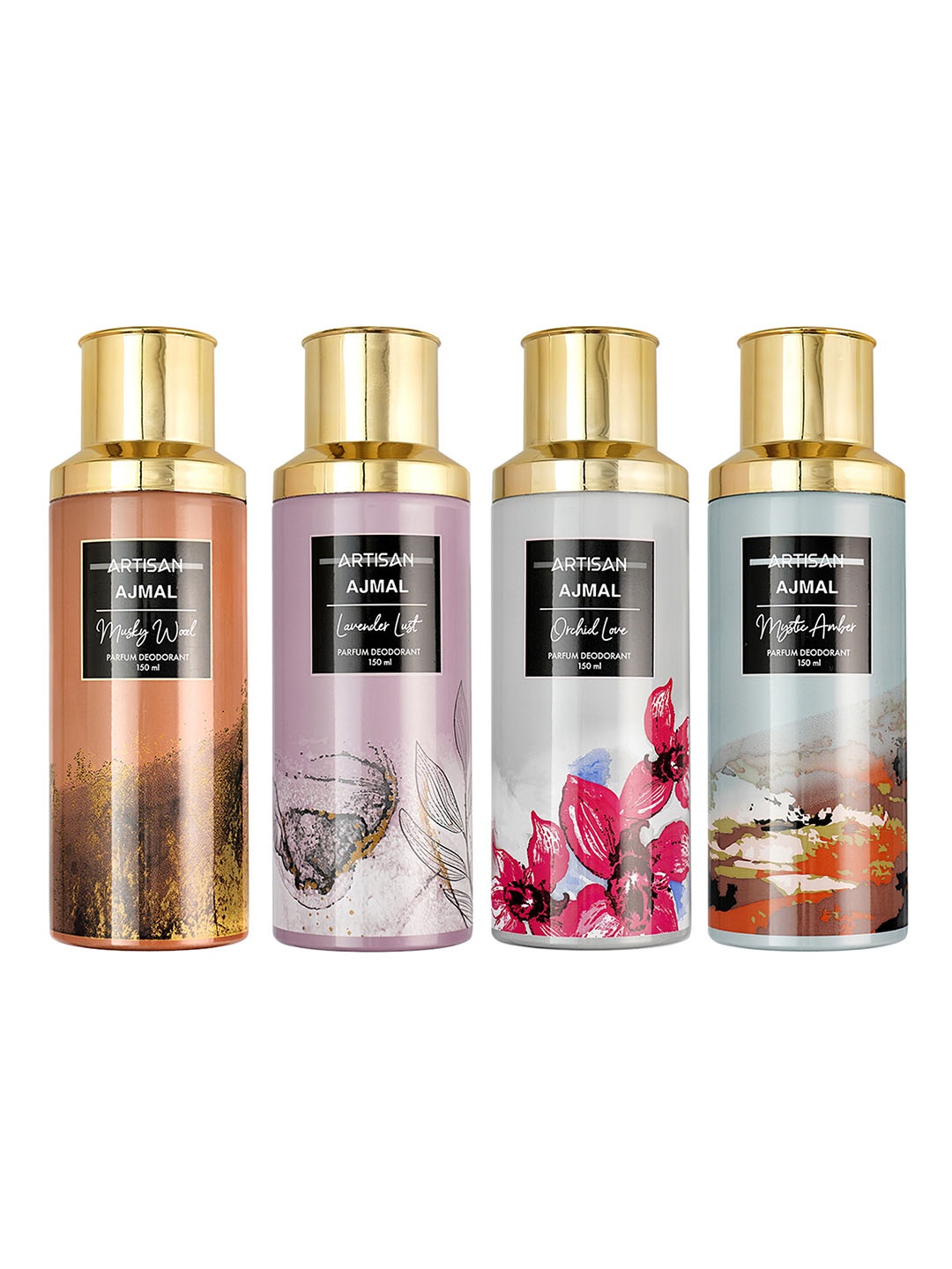 

Ajmal Set Of 4 Deodorant- Lavender Lust + Orchid Love + Mystic Amber + Musky Wood - 600ml, Brown