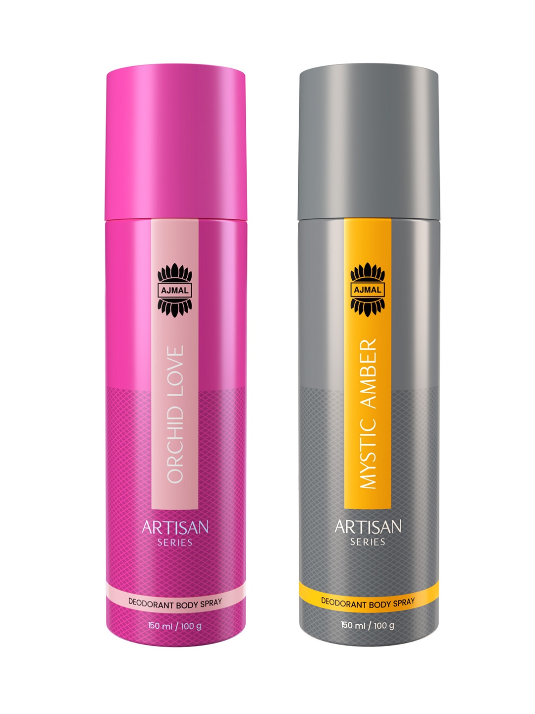 

Ajmal Set Of 2 Artisan Deodorant - Orchid Love & Mystic Amber - 150ml Each, Blue