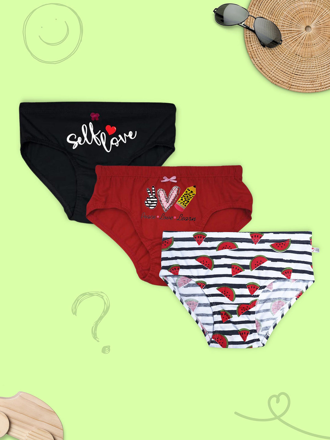 

DChica Women Pack Of 3 Printed Comfort-Fit Cotton Basic Briefs, Red