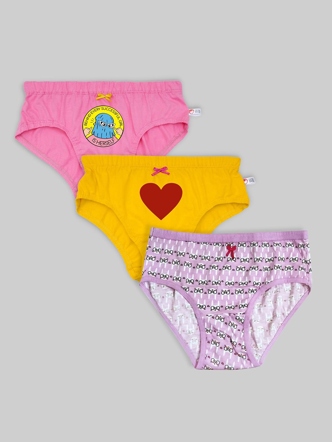 

DChica Women Pack Of 3 Printed Comfort-Fit Cotton Basic Briefs, Pink